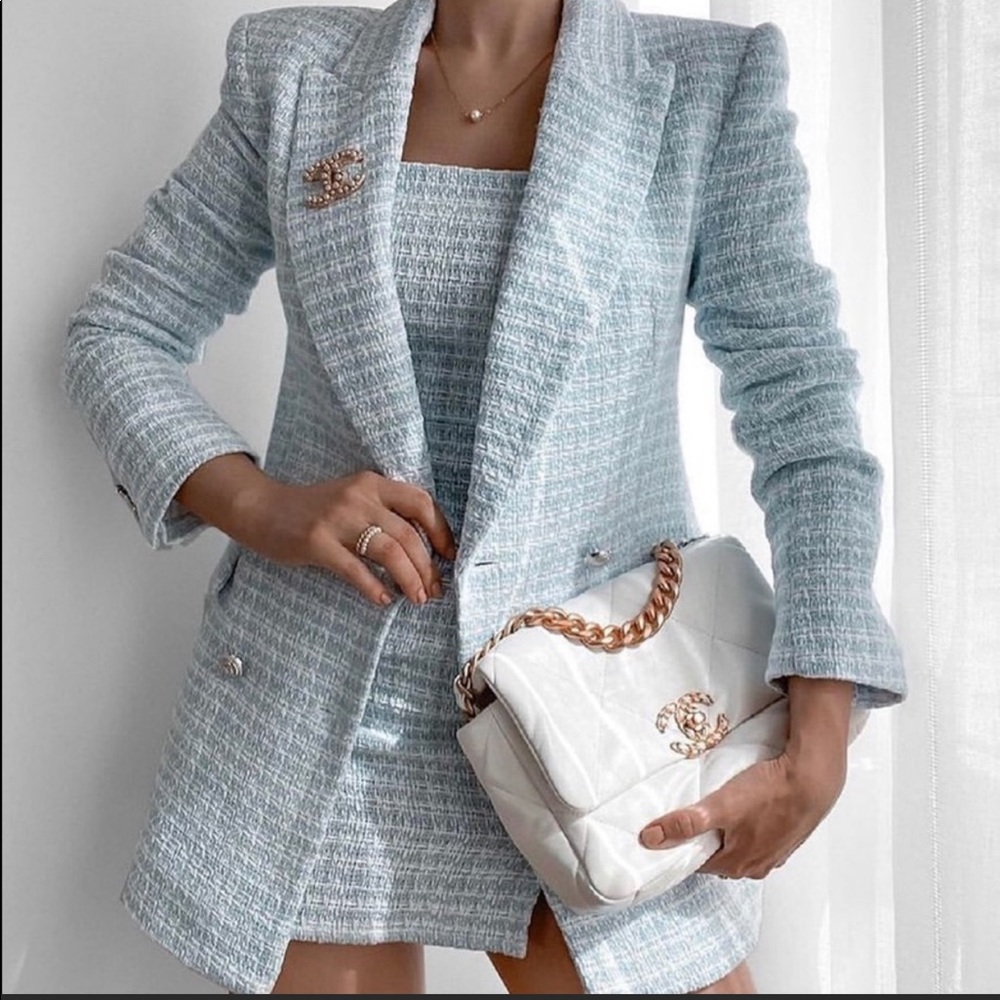 ZARA DOUBLE BREASTED TEXTURED PLAID BLAZER NWT